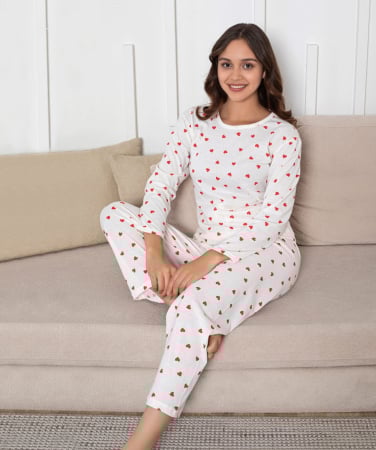 Pijamale dama bumbac - Pijama bumbac de Dama Confortabila, Set cu Bluza si Pantaloni lungi, alb 16224