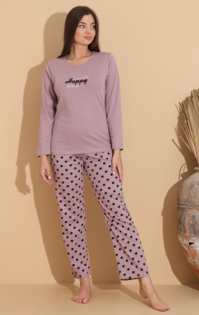 Pijamale dama - Pijama bumbac de Dama Confortabila, Set cu Bluza si Pantaloni lungi, mov 1009