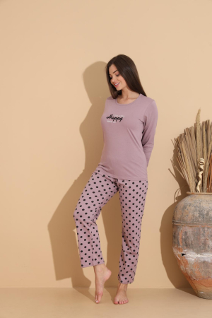 Pijama bumbac de Dama Confortabila, Set cu Bluza si Pantaloni lungi, mov 1009 [2]