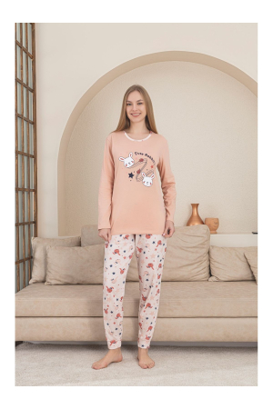 Pijama bumbac de Dama Confortabila, Set cu Bluza si Pantaloni lungi, corai 208 [2]