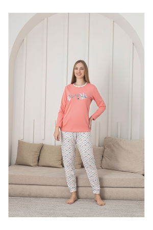Pijama bumbac de Dama Confortabila, Set cu Bluza si Pantaloni lungi, corai 206 [2]