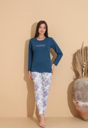 Pijamale dama - Pijama bumbac de Dama Confortabila, Set cu Bluza si Pantaloni lungi 1012