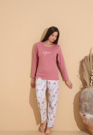 Pijama bumbac de Dama Confortabila, Set cu Bluza si Pantaloni lungi, roz 1011 [4]