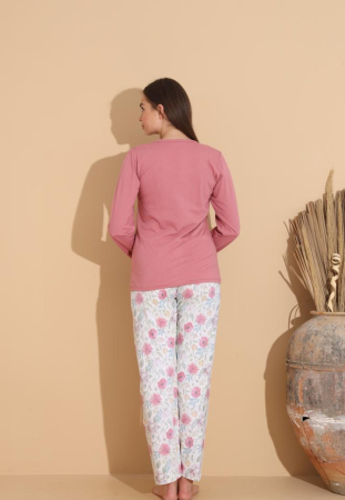 Pijama bumbac de Dama Confortabila, Set cu Bluza si Pantaloni lungi, roz 1011 [5]