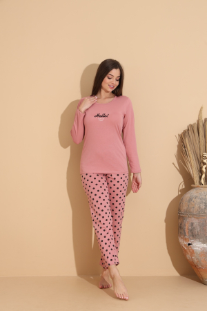 Pijama bumbac de Dama Confortabila, Set cu Bluza si Pantaloni lungi, roz 1010 [3]