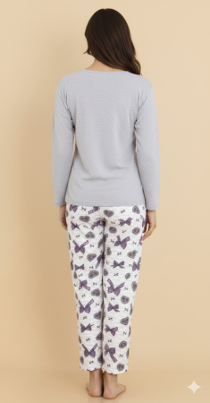 Pijama bumbac de Dama Confortabila, Set cu Bluza si Pantaloni lungi, gri 16256 [2]