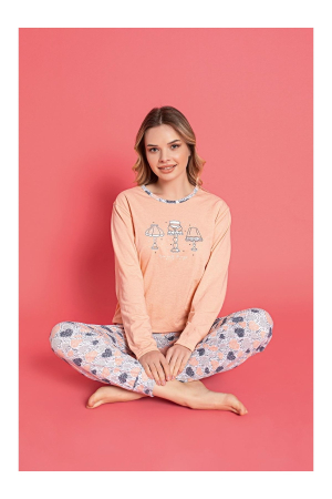 Pijama bumbac de Dama Confortabila, Set cu Bluza si Pantaloni lungi, corai 815 [1]