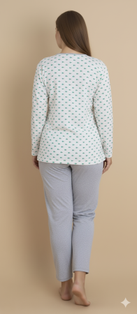 Pijama bumbac de Dama , Set cu Bluza si Pantaloni lungi, batal, gri 16243 [2]