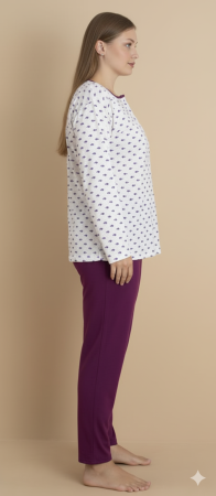 Pijama bumbac de Dama , Set cu Bluza si Pantaloni lungi, batal, visiniu 16243 [2]