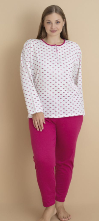 Pijamale dama - Pijama bumbac de Dama , Set cu Bluza si Pantaloni lungi, batal, roz 16243
