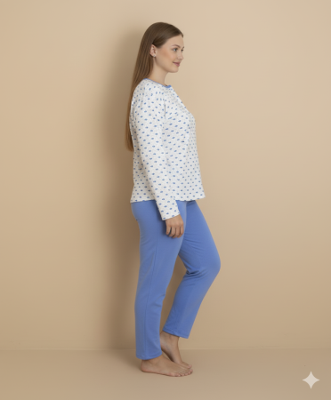 Pijama bumbac de Dama , Set cu Bluza si Pantaloni lungi, batal, albastru 16243 [2]