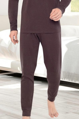 Pijama bumbac interlock barbat, maneci pantaloni lungi, imprimeu uni, maro, embody.ro [2]