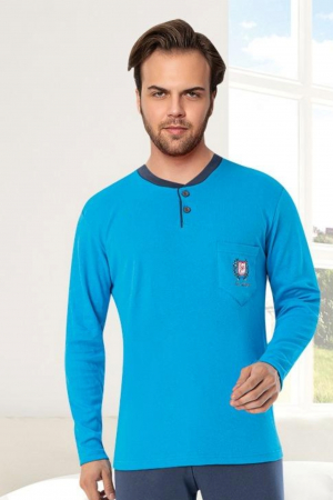 Pijama bumbac interlock barbat, maneci pantaloni lungi, albastru, embody.ro [3]