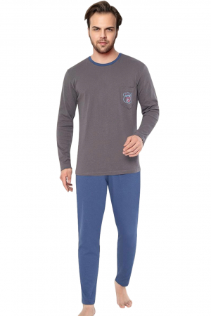 Pijama bumbac interlock barbat, maneci pantaloni lungi, imprimeu uni, gri, embody.ro [4]
