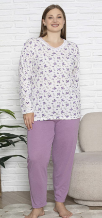 Pijamale dama - Pijama bumbac marime mare Dama Confortabila, Set cu Bluza si Pantaloni lungi mov 16209/16194