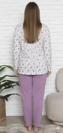 Pijama bumbac marime mare Dama Confortabila, Set cu Bluza si Pantaloni lungi mov 16209/16194 [1]