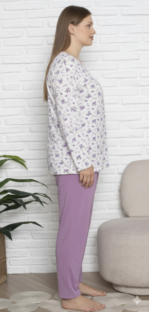 Pijama bumbac marime mare Dama Confortabila, Set cu Bluza si Pantaloni lungi mov 16209/16194 [2]