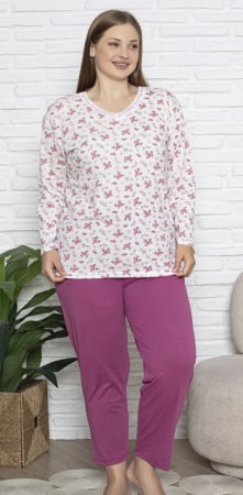 Pijamale dama - Pijama bumbac marime mare Dama Confortabila, Set cu Bluza si Pantaloni lungi roz 16209/16194
