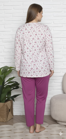 Pijama bumbac marime mare Dama Confortabila, Set cu Bluza si Pantaloni lungi roz 16209/16194 [1]