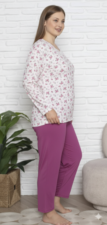 Pijama bumbac marime mare Dama Confortabila, Set cu Bluza si Pantaloni lungi roz 16209/16194 [2]