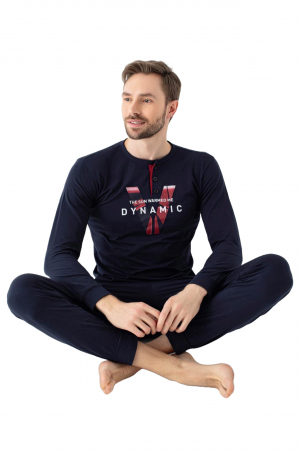 Pijama bumbac premium barbat, cu maneci si pantaloni lungi, imprimeu dynamic, negru, embody.ro [2]