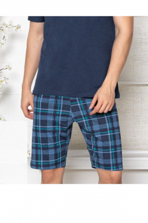 Pijama bumbac premium barbat, maneci si pantaloni scurti, albastru [2]