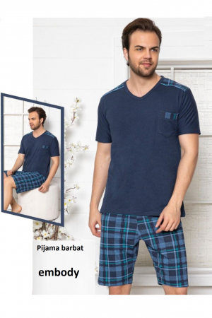 Pijama bumbac premium barbat, maneci si pantaloni scurti, albastru [1]