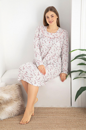 Pijama bumbac dama, tip camasa de noapte, batal marime mare, alb, embody.ro [1]