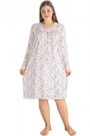 Pijama bumbac dama, tip camasa de noapte, batal marime mare, alb, embody.ro [2]