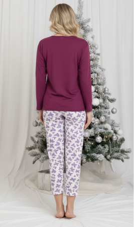 Pijama bumbac vatuit Dama, Bluza si Pantaloni lungi, mov 16382 cadou Craciun [2]