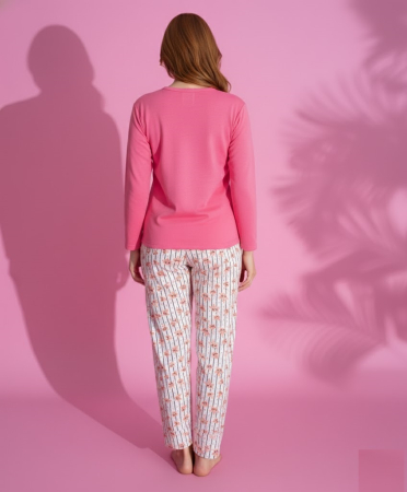 Pijama bumbac vatuit de Dama, Set cu Bluza si Pantaloni lungi roz 15409 [2]