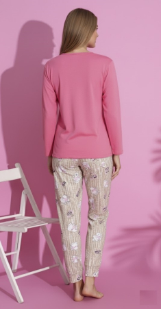 Pijama bumbac vatuit de Dama, Set cu Bluza si Pantaloni lungi roz 15443 [2]