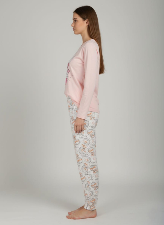 Pijama bumbac de Dama, Set cu Bluza si Pantaloni lungi corai 15715 [2]