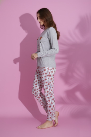 Pijama bumbac vatuit de Dama, Set cu Bluza si Pantaloni lungi gri 15409 [1]