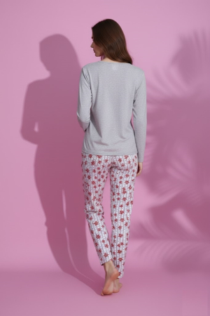 Pijama bumbac vatuit de Dama, Set cu Bluza si Pantaloni lungi gri 15409 [2]