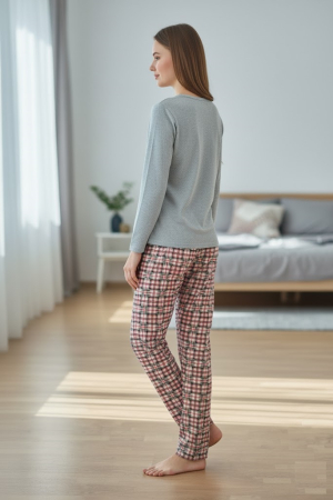 Pijama bumbac vatuit de Dama, Set cu Bluza si Pantaloni lungi albastru 15476 [1]