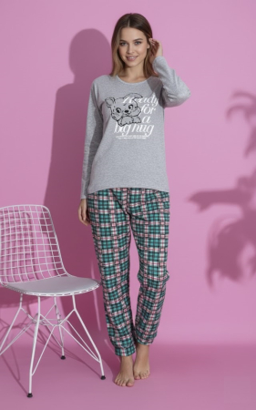 Pijamale - Pijama bumbac vatuit de Dama, Set cu Bluza si Pantaloni lungi gri 15429