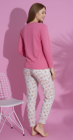 Pijama bumbac vatuit de Dama, Set cu Bluza si Pantaloni lungi roz 15410 [2]