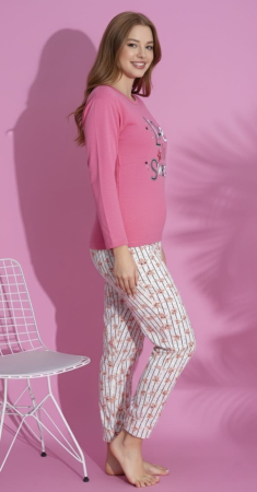 Pijama bumbac vatuit de Dama, Set cu Bluza si Pantaloni lungi roz 15410 [1]