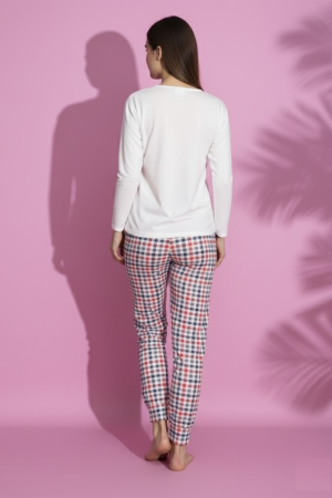 Pijama bumbac vatuit de Dama, Set cu Bluza si Pantaloni lungi alb 15463 [1]
