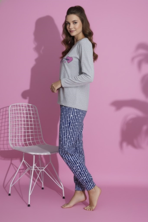 Pijama bumbac vatuit de Dama, Set cu Bluza si Pantaloni lungi gri 15427 [2]