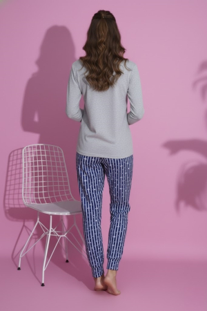 Pijama bumbac vatuit de Dama, Set cu Bluza si Pantaloni lungi gri 15427 [1]