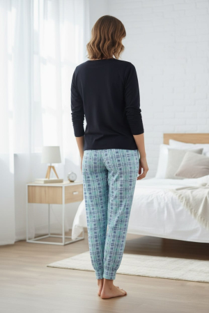 Pijama bumbac vatuit de Dama, Set cu Bluza si Pantaloni lungi negru 15475 [2]