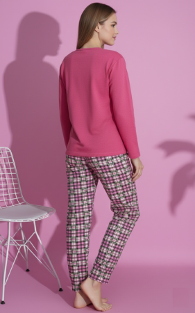 Pijama bumbac vatuit de Dama, Set cu Bluza si Pantaloni lungi roz 15429 [1]