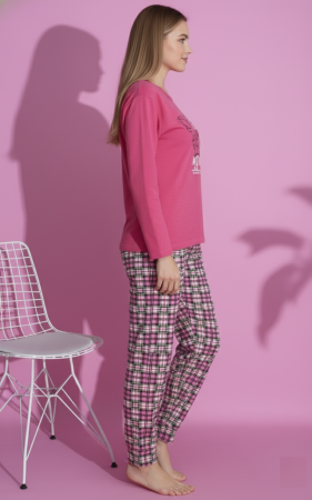 Pijama bumbac vatuit de Dama, Set cu Bluza si Pantaloni lungi roz 15429 [2]