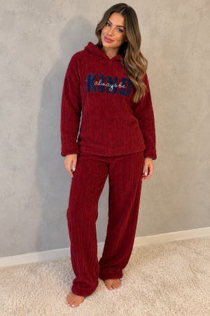 Pijamale cocolino dama - Pijama Dama Polar Pufoasa si Calduroasa, cu Gluga, Model KIND, Bordo 7017