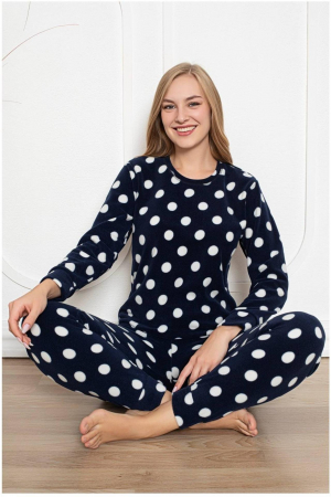 Pijamale cocolino dama - Pijama cocolino dama, imprimeu Craciun fulgi de nea, bleumarin, embody.ro