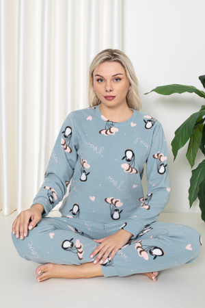 Pijama cocolino dama, imprimeu Craciun pinguini, albastru, embody.ro [1]