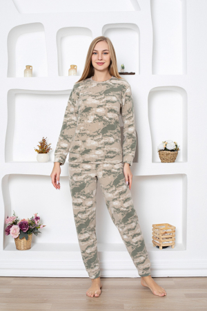 Pijama cocolino dama, imprimeu army, bej, embody.ro [0]