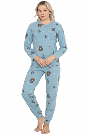Pijama cocolino dama, imprimeu Craciun ursulet, albastru, embody.ro [2]